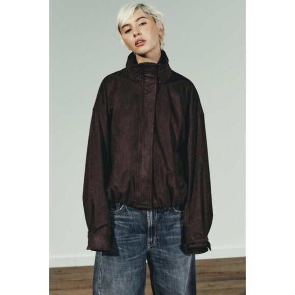 ZARA FAUX SUEDE BOMBER JACKET - Picture 1 of 9